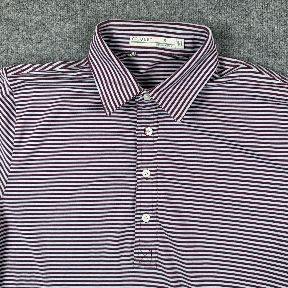 Criquet Polo Shirt Mens M Purple Striped Golf Stretch Performance Preppy